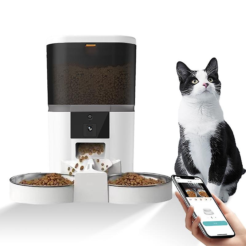 Haustier-Futterautomat mit Kamera Dual-Fütterung Automatische APP-Steuerung Katze Hund Futterautomat-Weiß