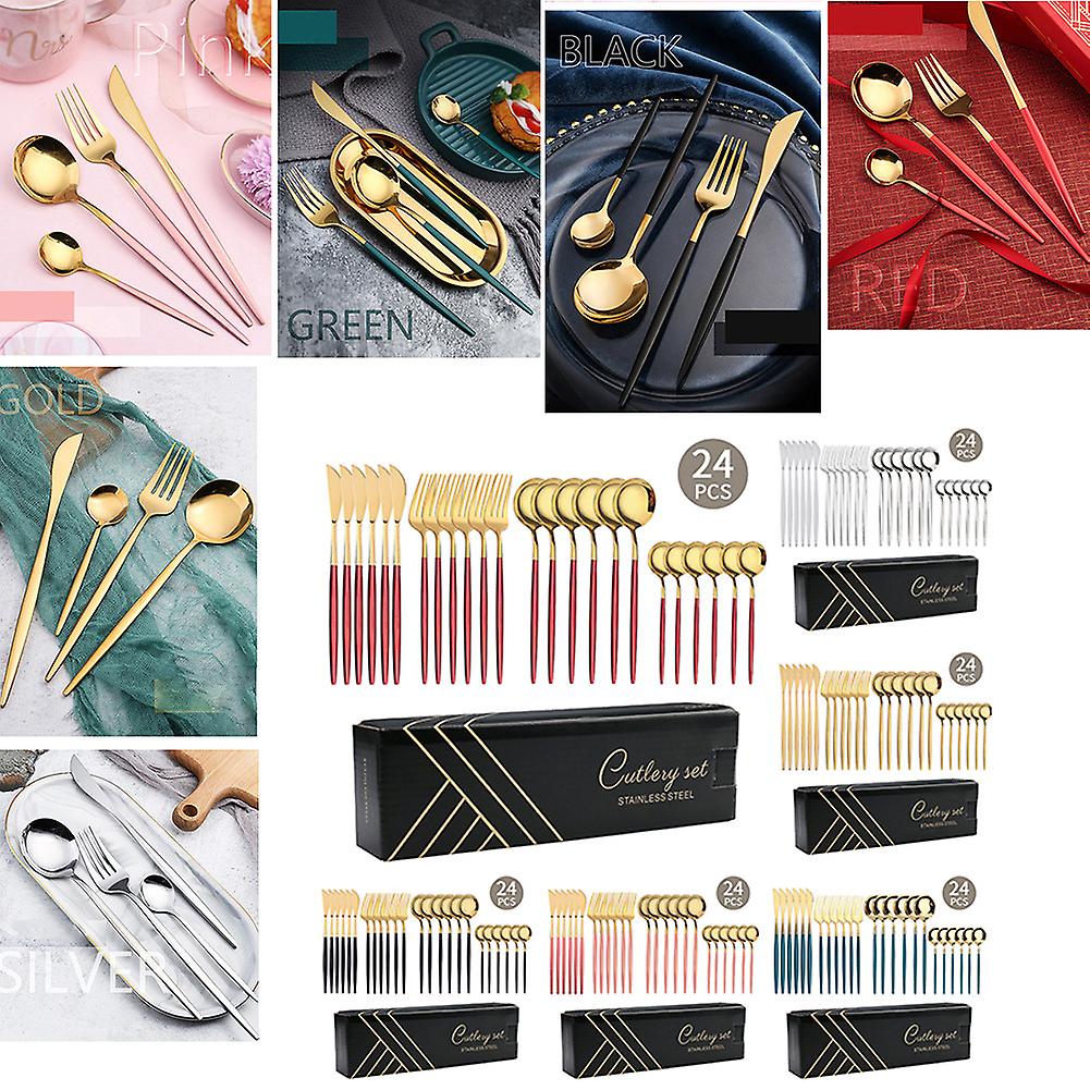 24Pcs Stainless Steel Silverware Set Dinnerware Flatware Cutlery Set Tableware