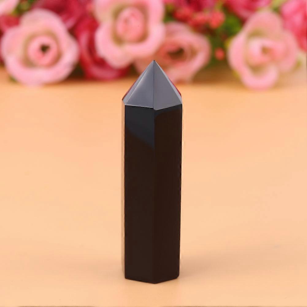 1 pc natural black obsidian crystal stone point healing hexagonal wand column