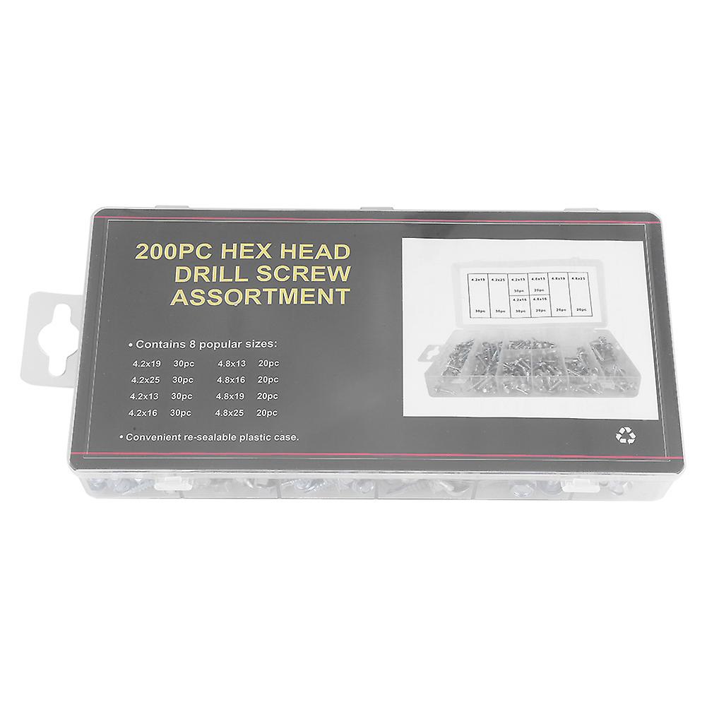 Assortment of 200 durable metal self-tapping screws