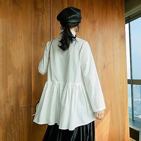 Ruffled Collar Long Sleeve Asymmetrical Pleated Hem Tops