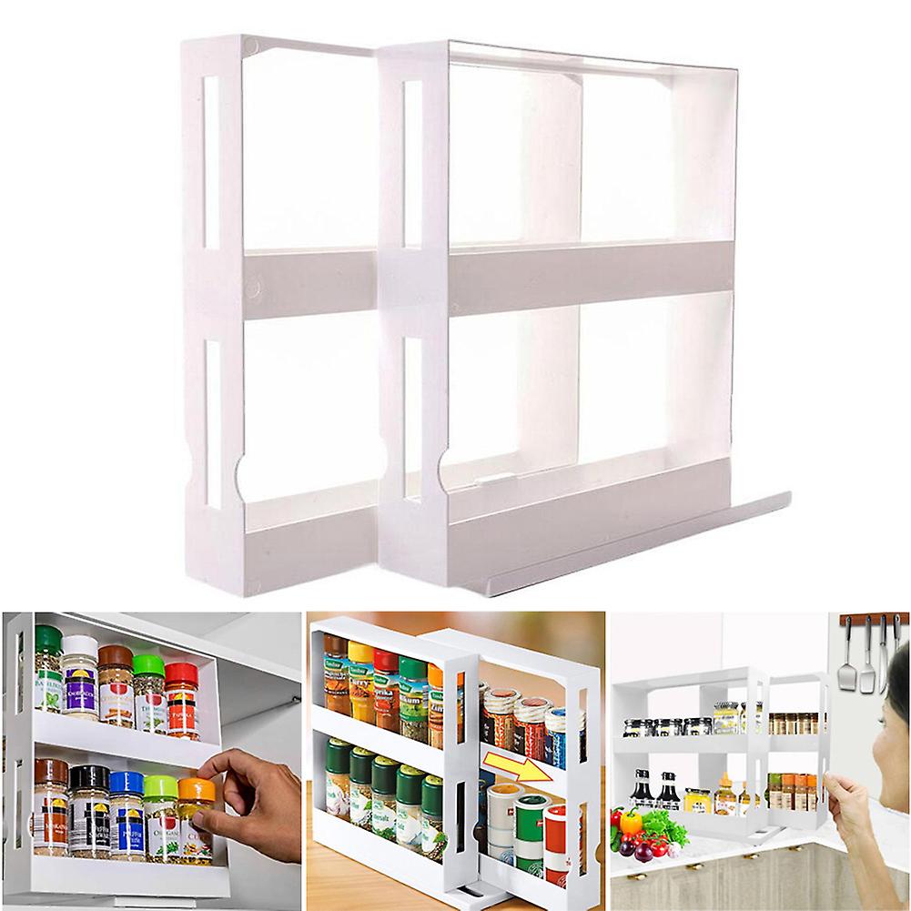 100% New,2 Tier WHITE  Kitchen Spice Rack Multi-Function Rotating Shelf Organizer Storage Holder