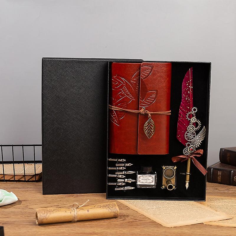 Quill Pen and Ink Set with Leather Notebook Vintage Calligraphy Set for Beginners Classic and Elegan