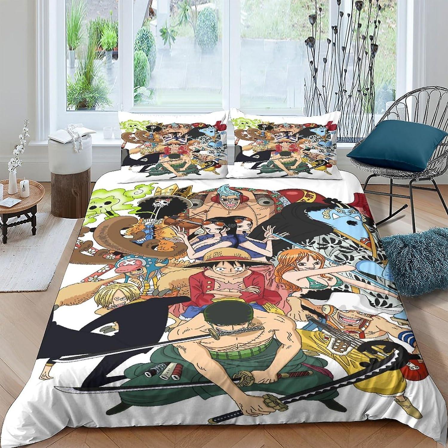 EKENOZ 원피스 이불 커버 세트 루피 침구 세트 3D 마이크로 화이버 폴리 에스테르 이불 커버 베개, 3 개 세트, 지퍼 이불 커버 더블