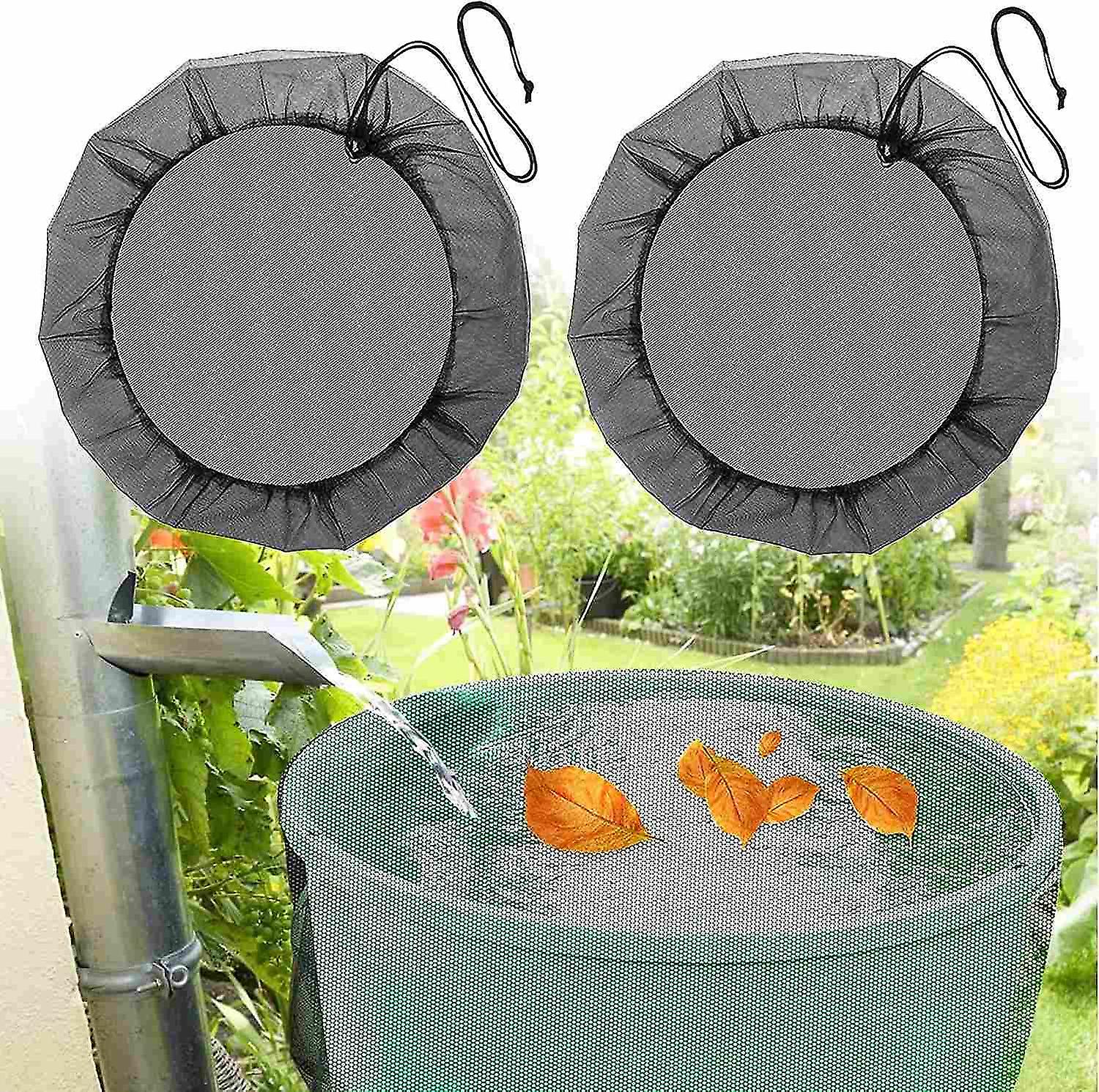 Lot de 2 filets pour baril de pluie, housse de baril de pluie de 95 cm avec cordon de serrage, filet de protection réglable, protection