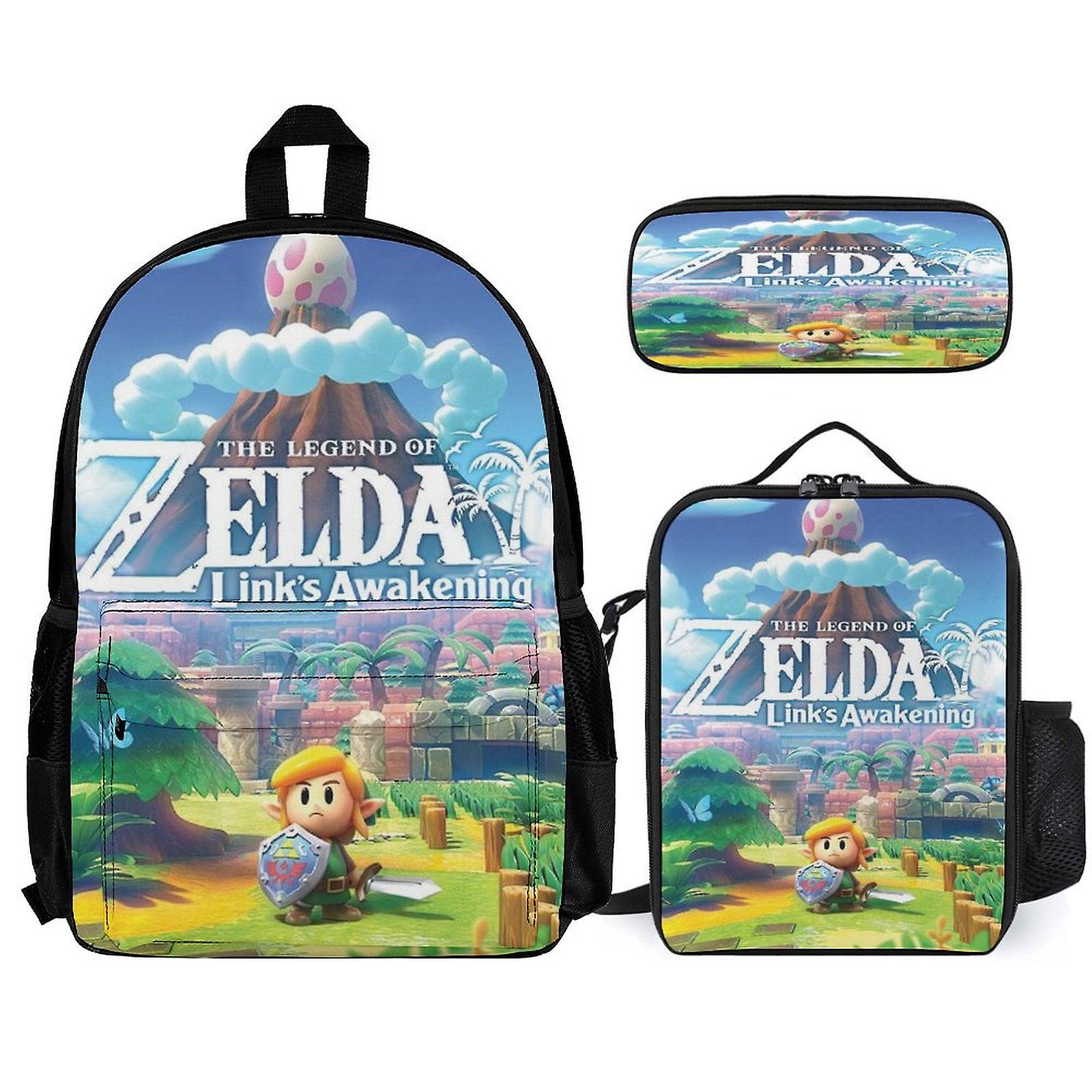 ليجند أوف زيلدا حقيبة ظهر 3 قطع مجموعة حقيبة ظهر للكمبيوتر المحمول مع حقيبة غداء مقلمة