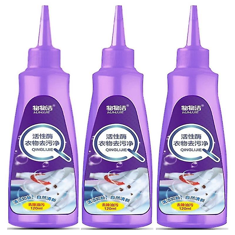 3pcs Active Enzyme Clothing Stain Removal Agents 120ml Oil Stains Odour Remover Spray Portable Laundry Stain Remover