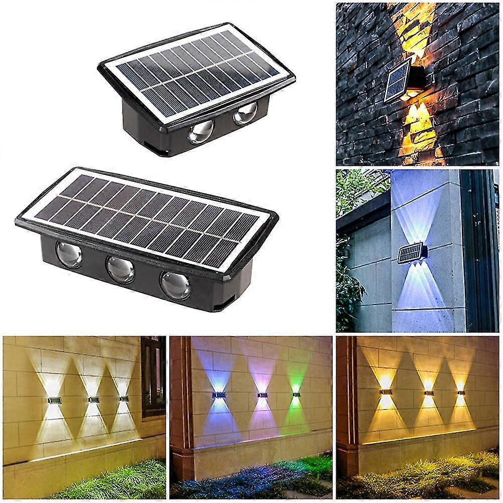 6 Led Solar Luces de pared al aire libre resistentes al calor Foco de pared de doble cabeza recargable multifuncional impermeable para el patio