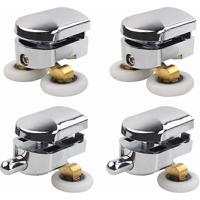 4PCS Double Casters - for Sliding Shower Door, 2 Wheels 23mm Diameter Zinc Alloy Bathroom