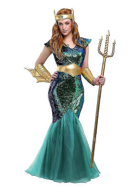 GYFDYMハロウィーンコスチューム古代ギリシャ海神ドラゴンキング女神人魚ドレスアップショーコスチューム男性と女性カップルステージコスチューム