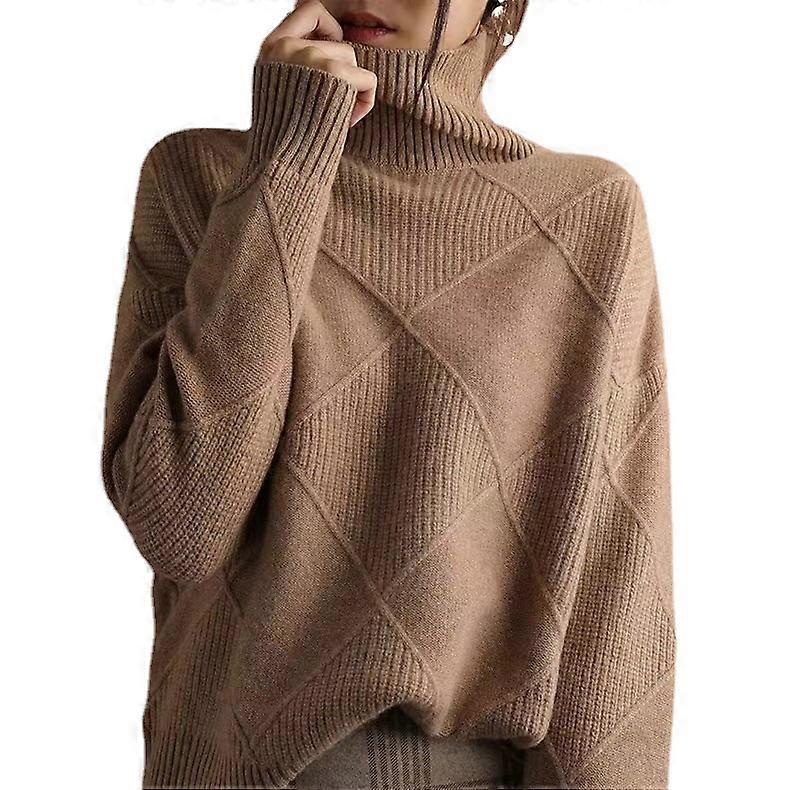 Kvinner Pure Wool Turtleneck Pullover Løs High Neck Genser Høst Vinter