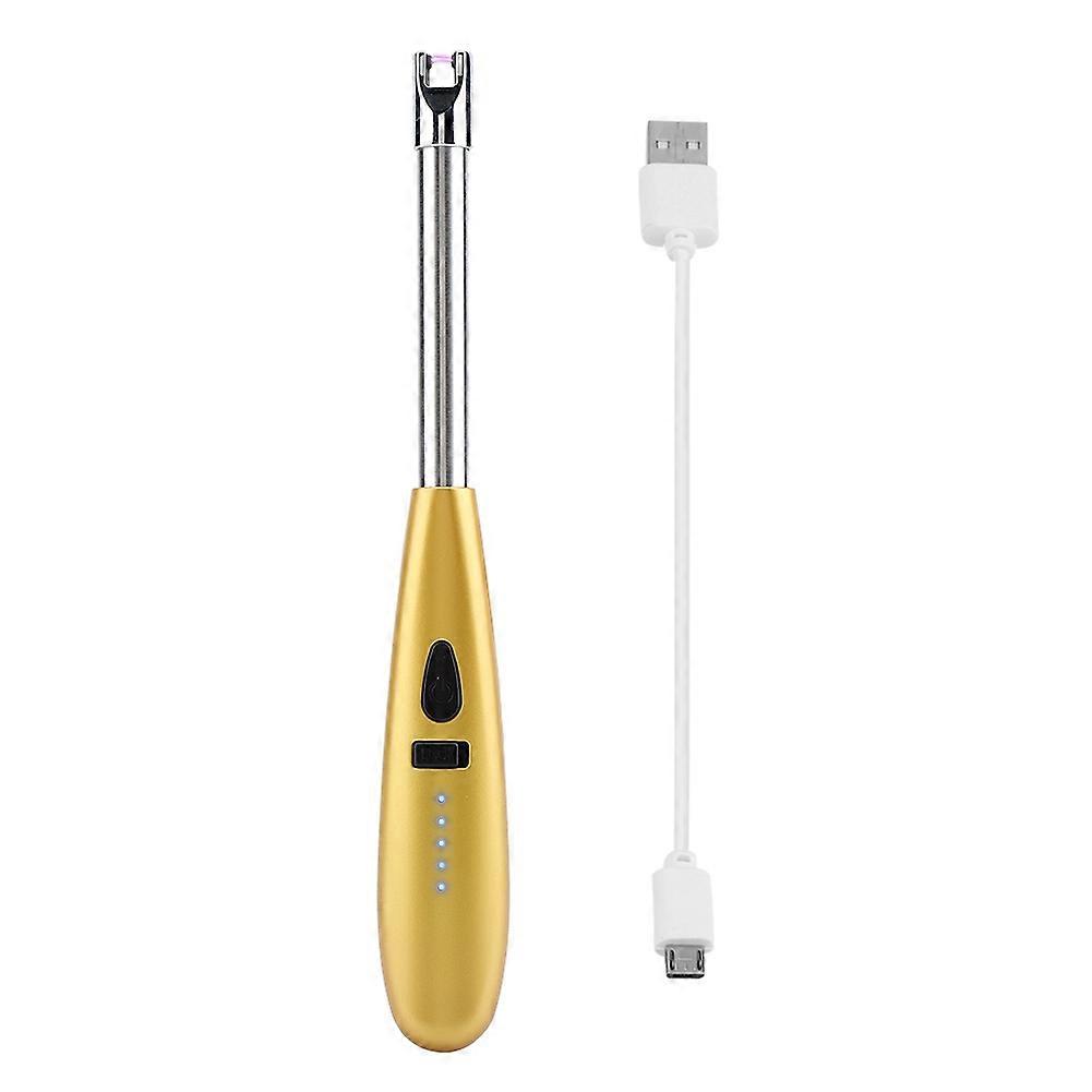 USB Windproof Electric Lighter Portable BBQ Picnic Lighter with Power Indicator Matte Gold