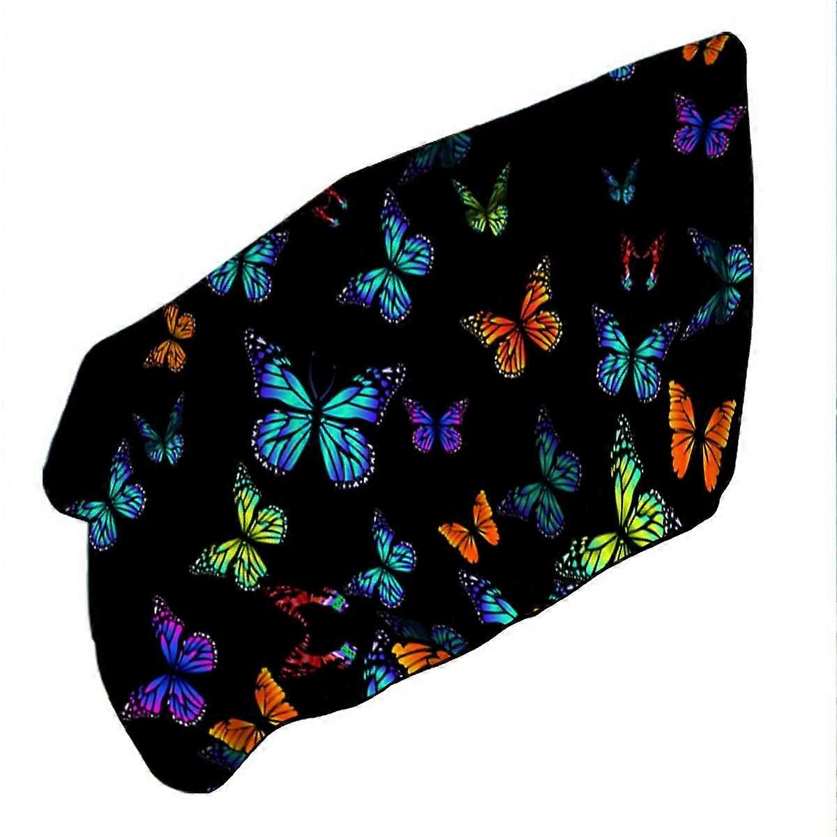 Black Background Colorful Butterflies Microfiber Beach Towel