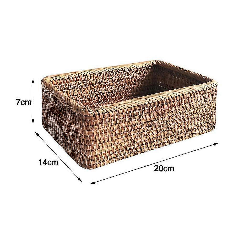 Handmade Rectangular Weaving Rattan Wicker Basket Fruit Tray Bread Hand-knitted Case Simple Portable Picnic Storage Box Home Kitchen Items Decoration