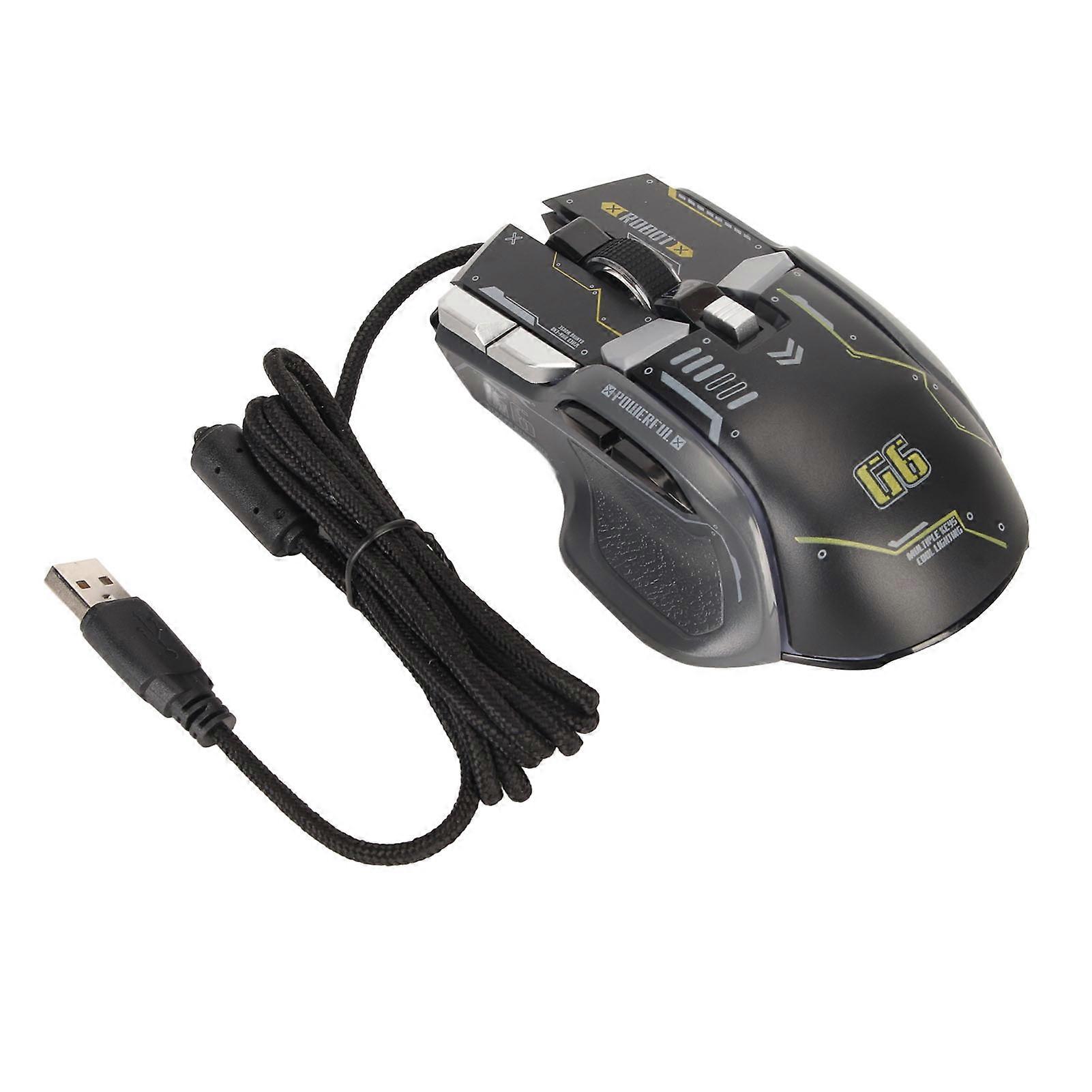 Souris de jeu filaire 10 boutons macro programmable 13 modes d’éclairage RVB 6 vitesses 12800dpi Souris de jeu RVB filaires noir