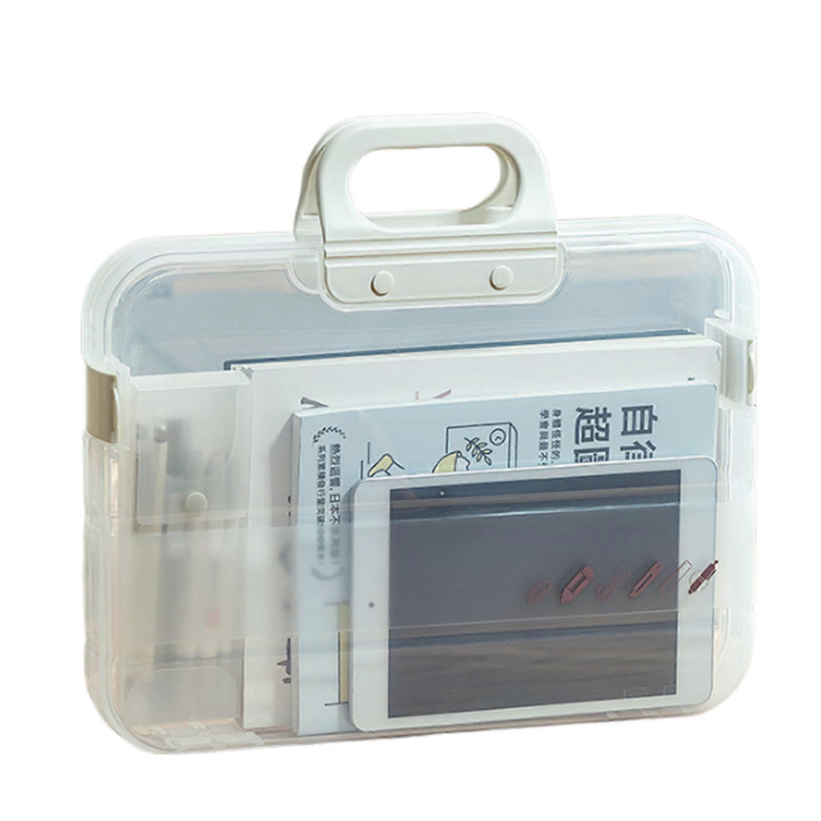 A4 Plastic File Folder with Lock Handle Portable Plastic File Boxes Large Capacity Multi-Purpose Document Bag