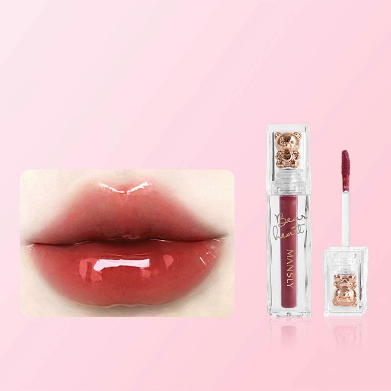Glaçage à lèvres miroir 4 couleurs-Hydratant longue durée Élégant et brillant Facile à enlevermaquillage Conception d’ours mignon