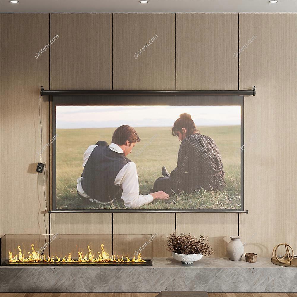 16:9 Electric Motorized Projector Screen with Remote,Black