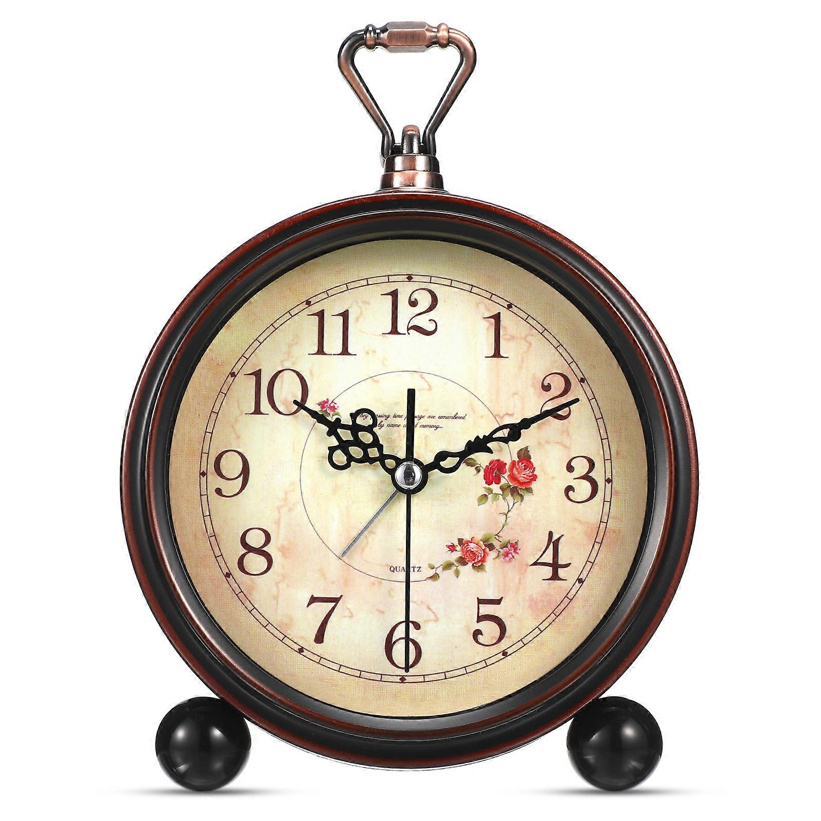 Vintage Style Alarm Clock Silent Antique Retro Table Clock Decorative Quiet Non-Ticking Clock Classic Retro Clock Desk Alarm Clock(Without Battery)