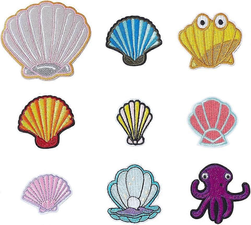 18 Pcs 9 Styles Shell Octopus Patches Ocean Theme Felt Appliques Patch Decorative Clothes Patches Sew Iron on Patch Fashion Embroidery Patch for Cloth