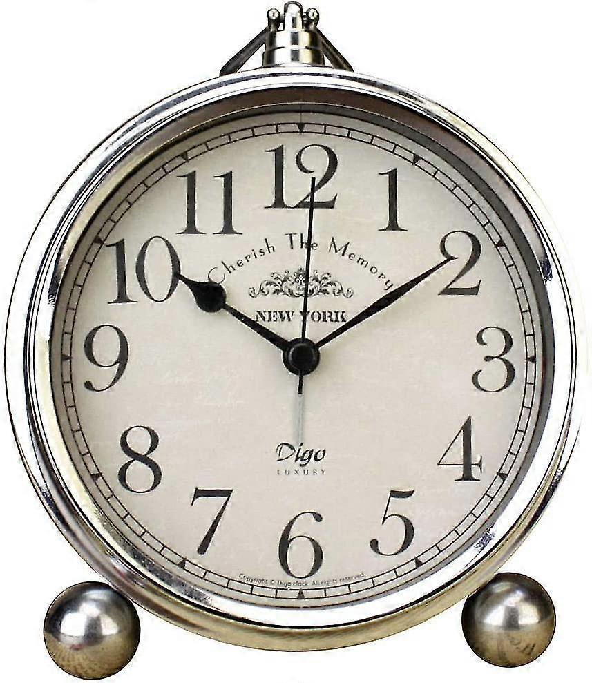 Retro Non-ticking Table Desk Alarm Clock Battery Operated Silent Quartz Movement Hd Glass