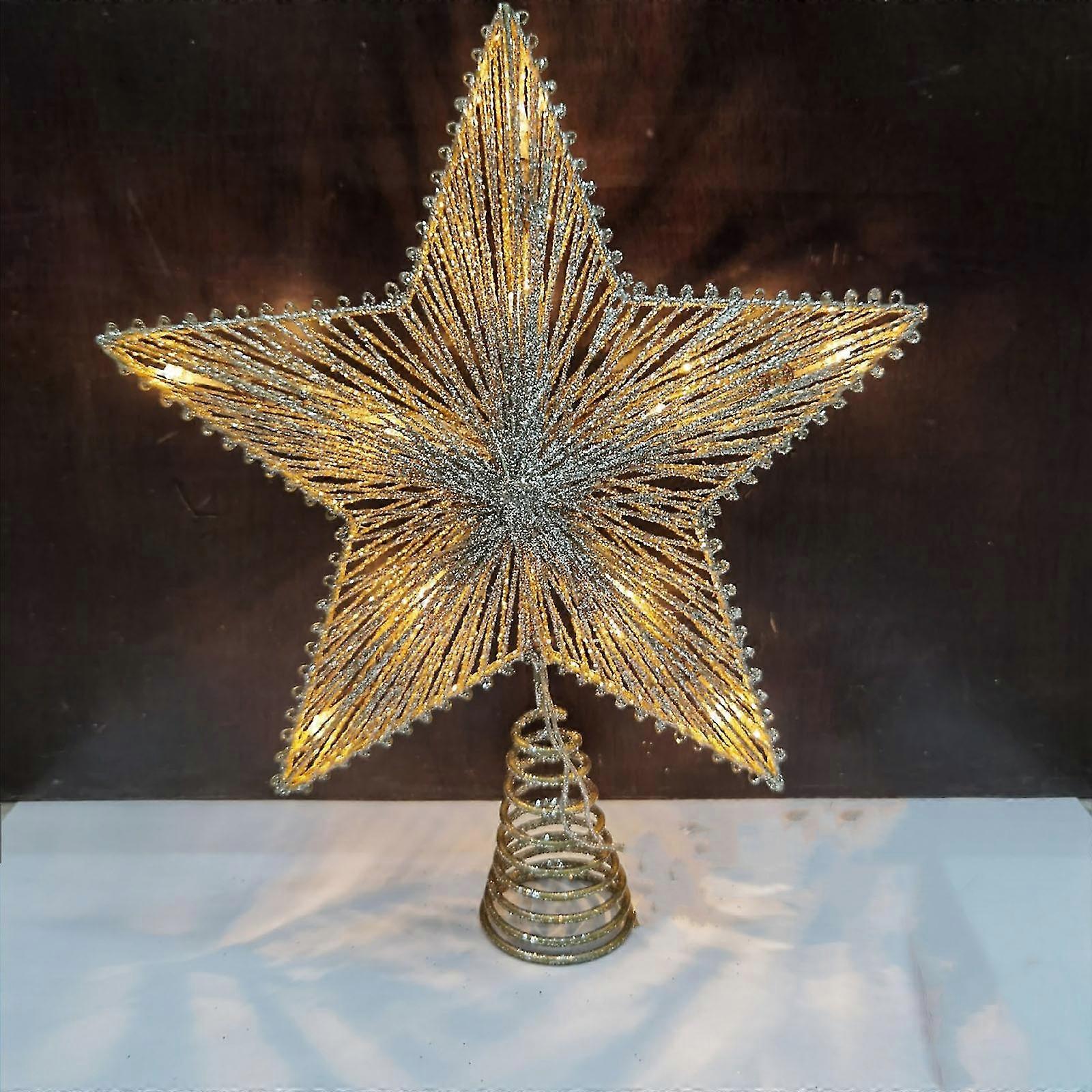 Led Christmas Tree Topper Star, Metal Rattan Christmas Ornaments Tree Topper 3d Light Up Glitter Stars Christmas Tree Decorations
