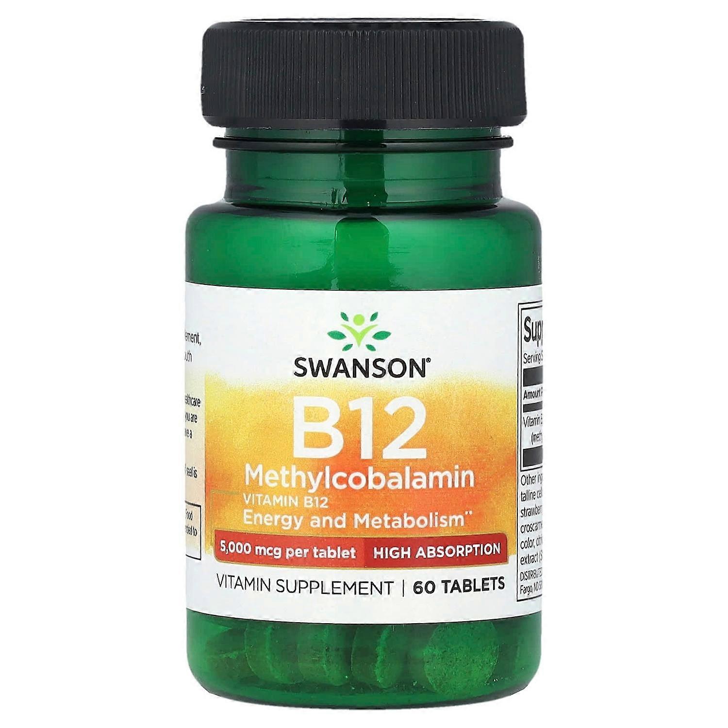 Swanson, Vitamin B12 (Methylcobalamin), 5,000 mcg, 60 Tablets