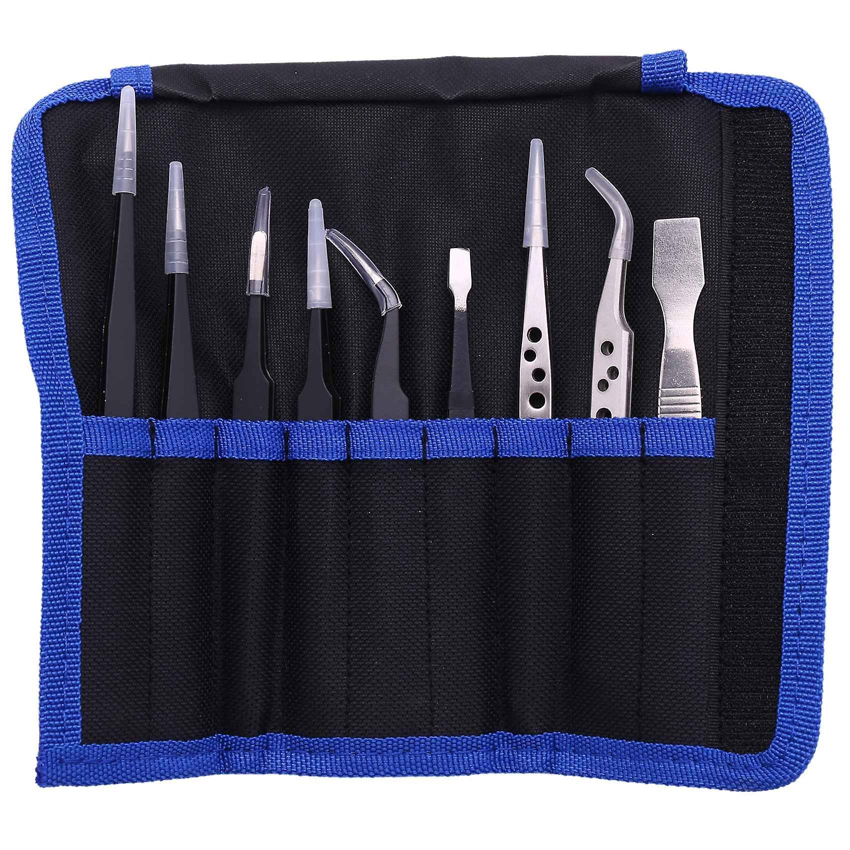 9 Pcs Tweezers Set Stainless Steel Anti-Static Precision Tweezers for Electronic Mobile Phone Repai