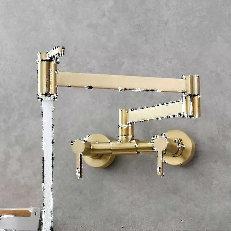 Brass Double Handle Wall Mounted Gold Kitchen Pot Filler Folding Faucet Joint Swing Arm Sink Tap -JA