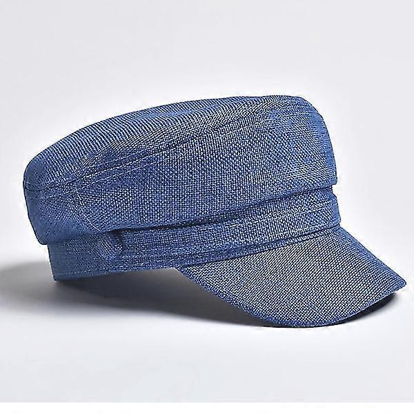 Hat Flat Cap Military Cap Spring Autumn Linen Solid Color (black)