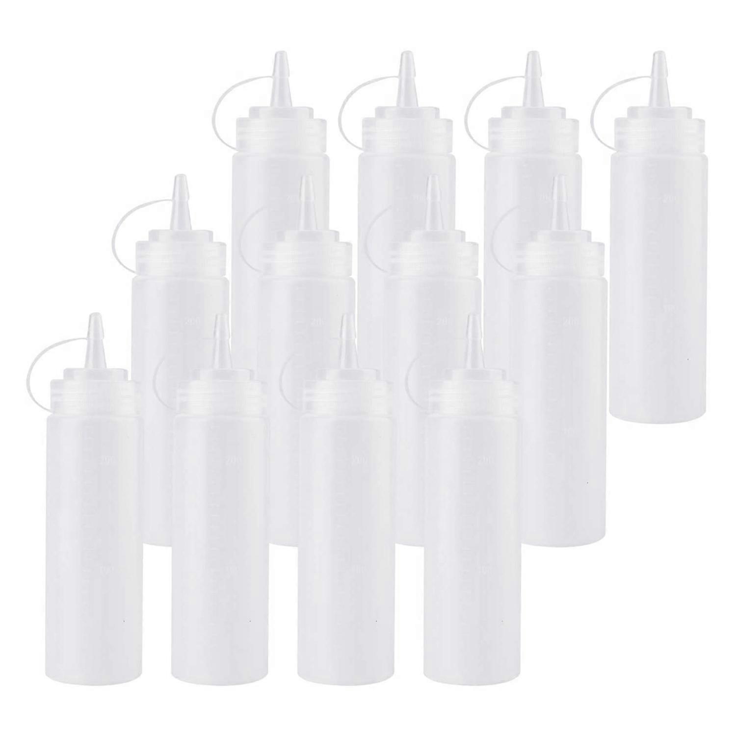 12 Pack 8 Oz Squeeze Squirt Condiment Bottles with Twist on Cap Lids for Sauce, Ketchup, BBQ, Dressing, Paint