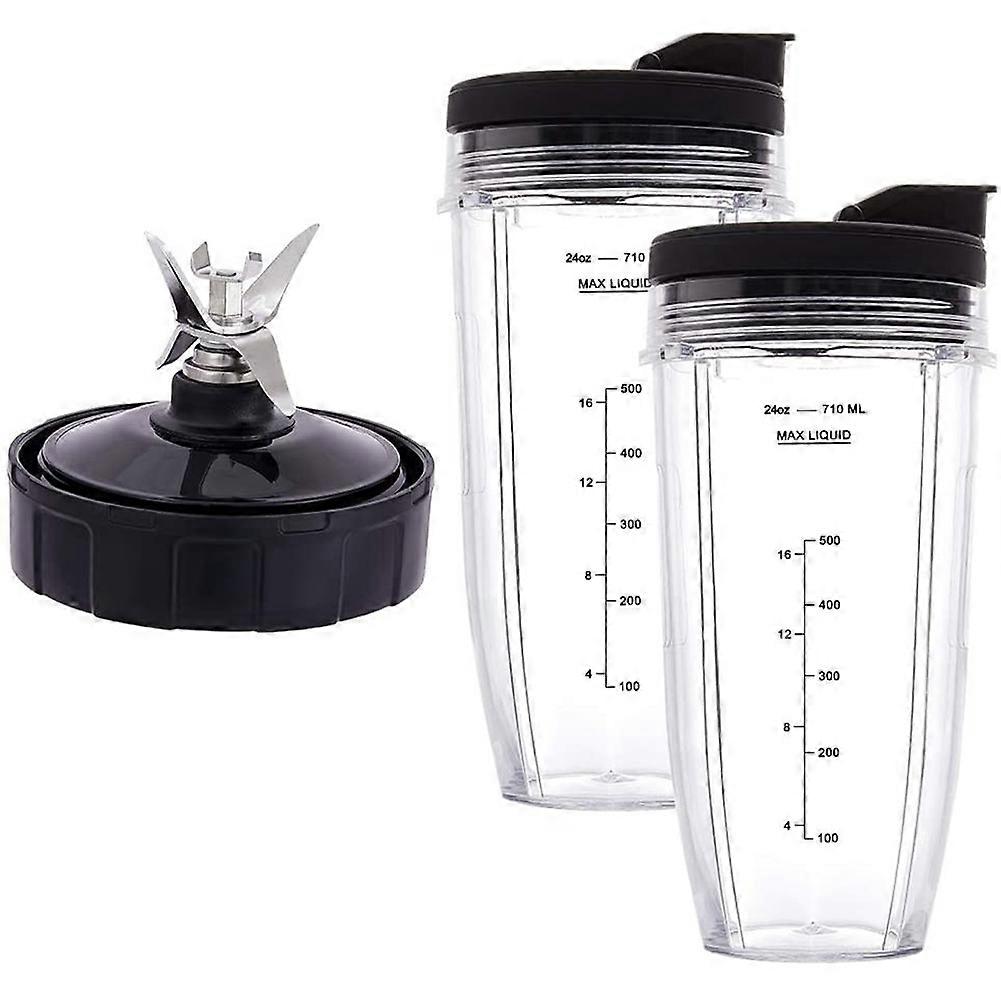 24Oz Cups with To-Go Lids, 7 Fins Extractor Blade, for Auto IQ BN801 SS101 BL480-30 BL641 BL642-30 Blender