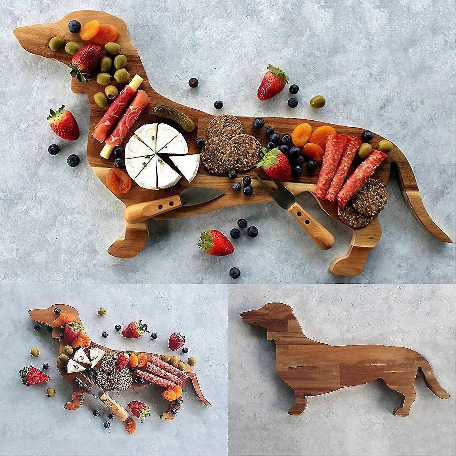 Dackelhund Hund Teller Schneidebrett, Holz Schneidebrett Dackel Bequemes Futtertablett für Weihnachtsfeier