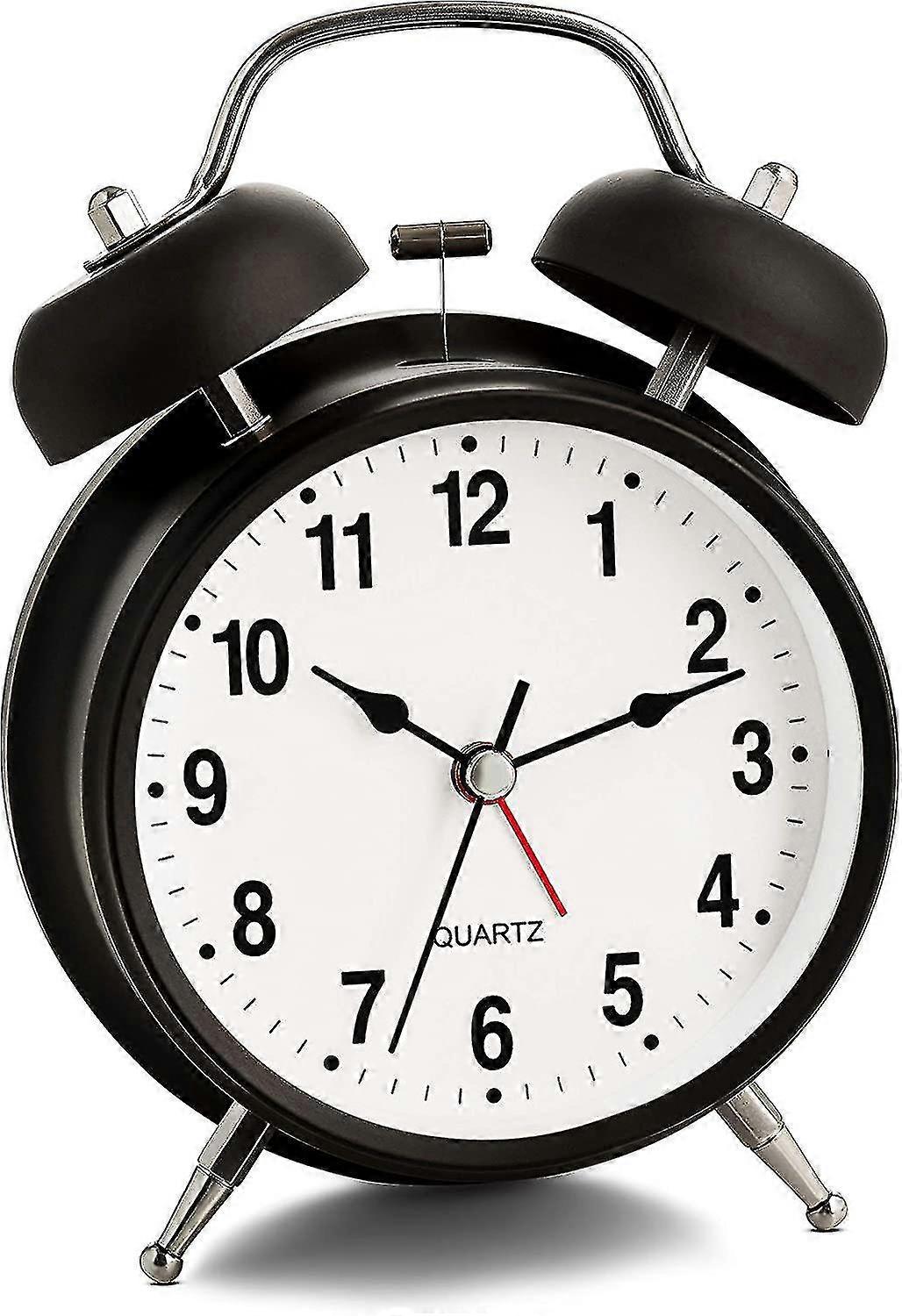 Analog Alarm Clock Extra Loud Twin Bells Retro White Silent Non-ticking Quartz Battery Operated With Backlight, Decorative Bedside Table Desk Vintage