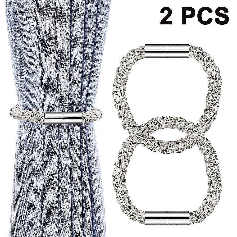 2pcs Strong Magnetic Curtain Tiebacks Decorative Rope Holdbacks,beige