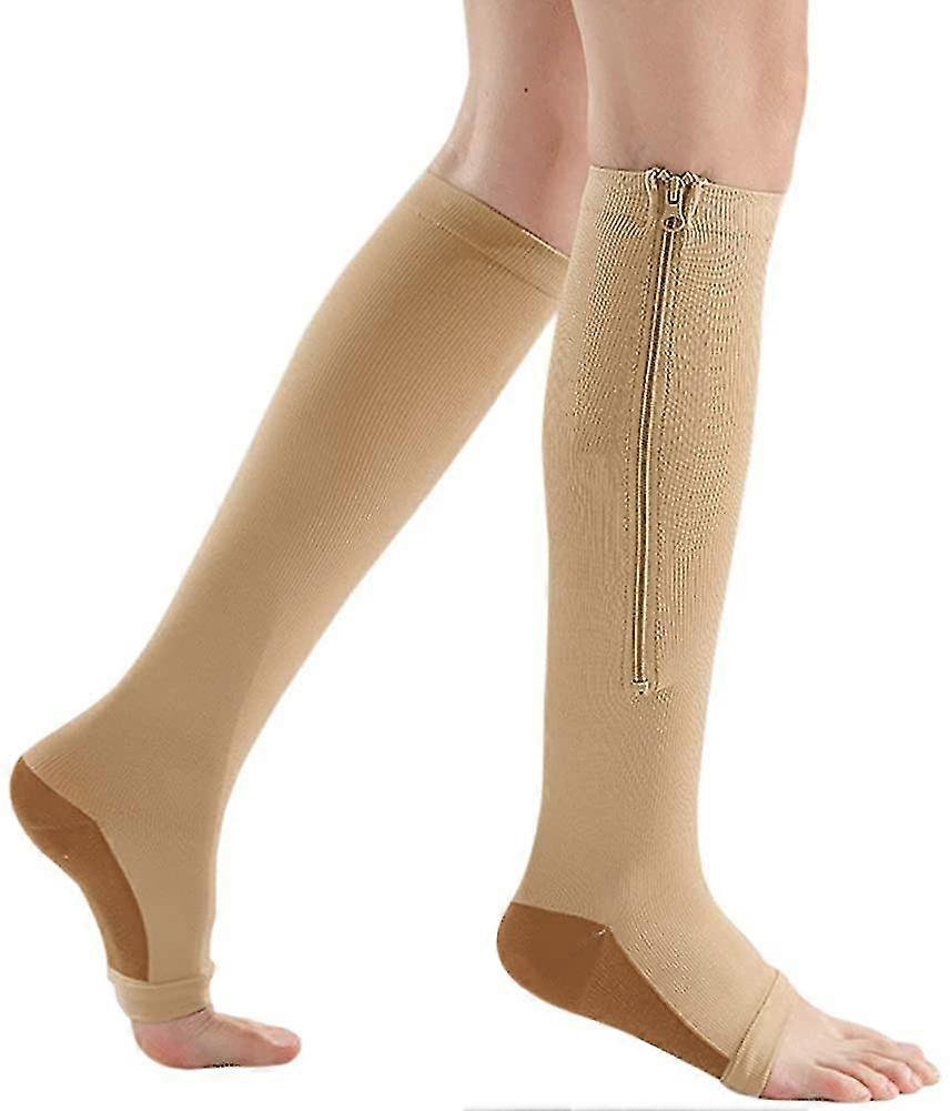 Zipper Medyczne skarpety kompresyjne 15-20 mmhg Knee High Open Toe Sock Podparcie nóg