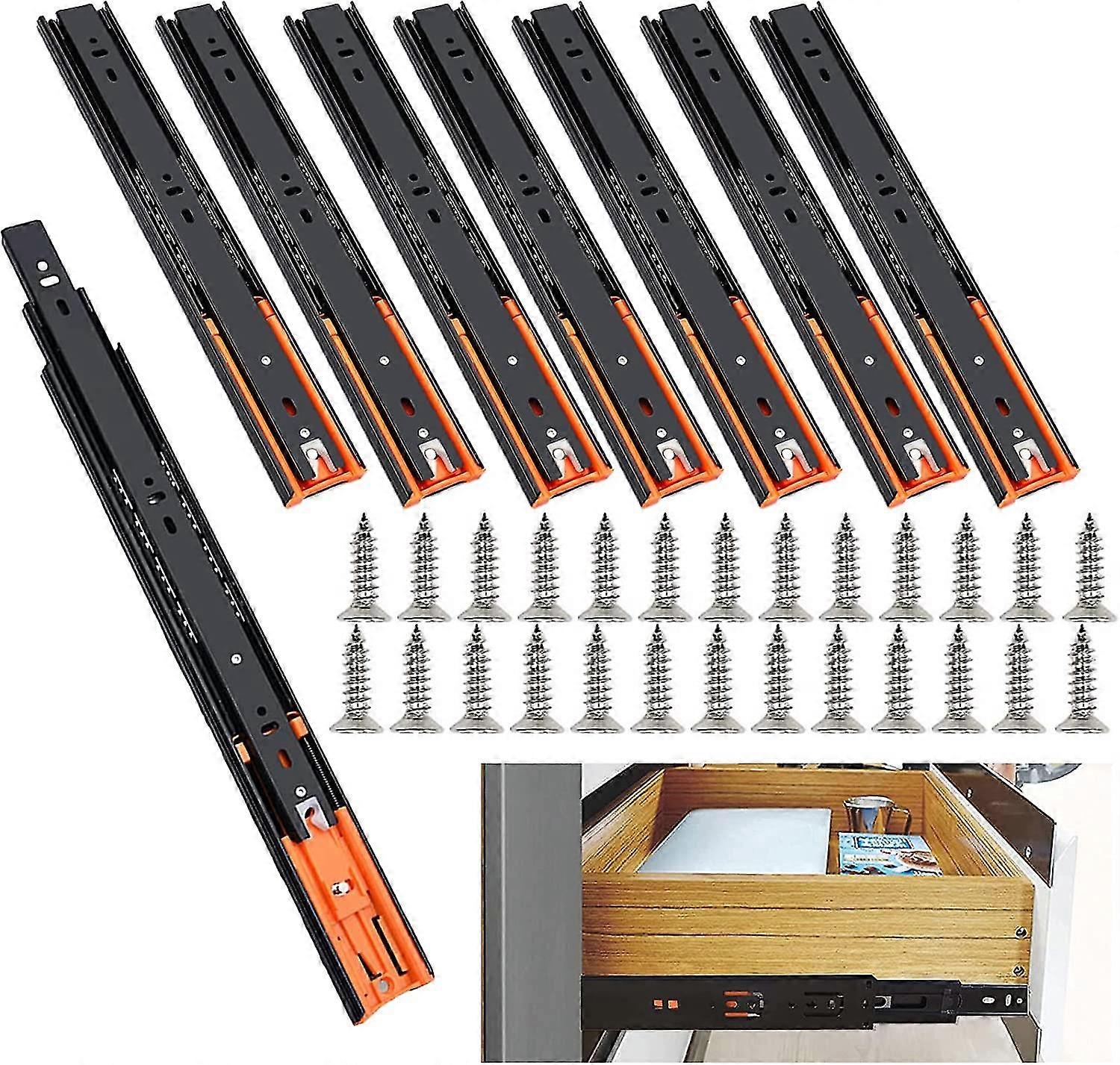 Set Of 8 Drawer Slides 250mm,ball Bearing Soft And Silent Closing, With Damper,load Capacity 35 Kg