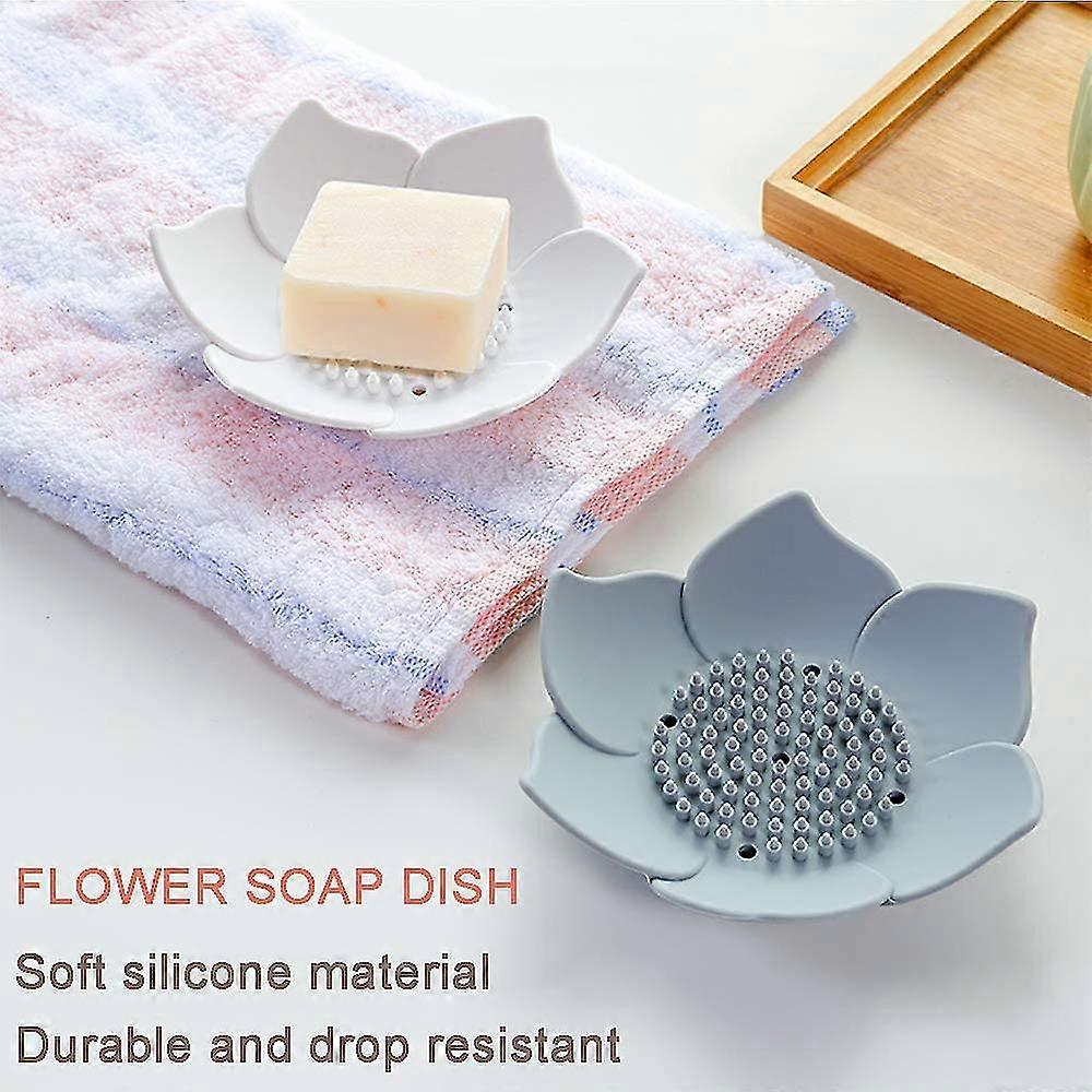 Silicone Soap Dish,petals Shaped Soap Dishes With Drain Holes,soap Case Holder Tray For Bathroom Shower Kitchen,multi-function Storage Tray,2 Pack (gr