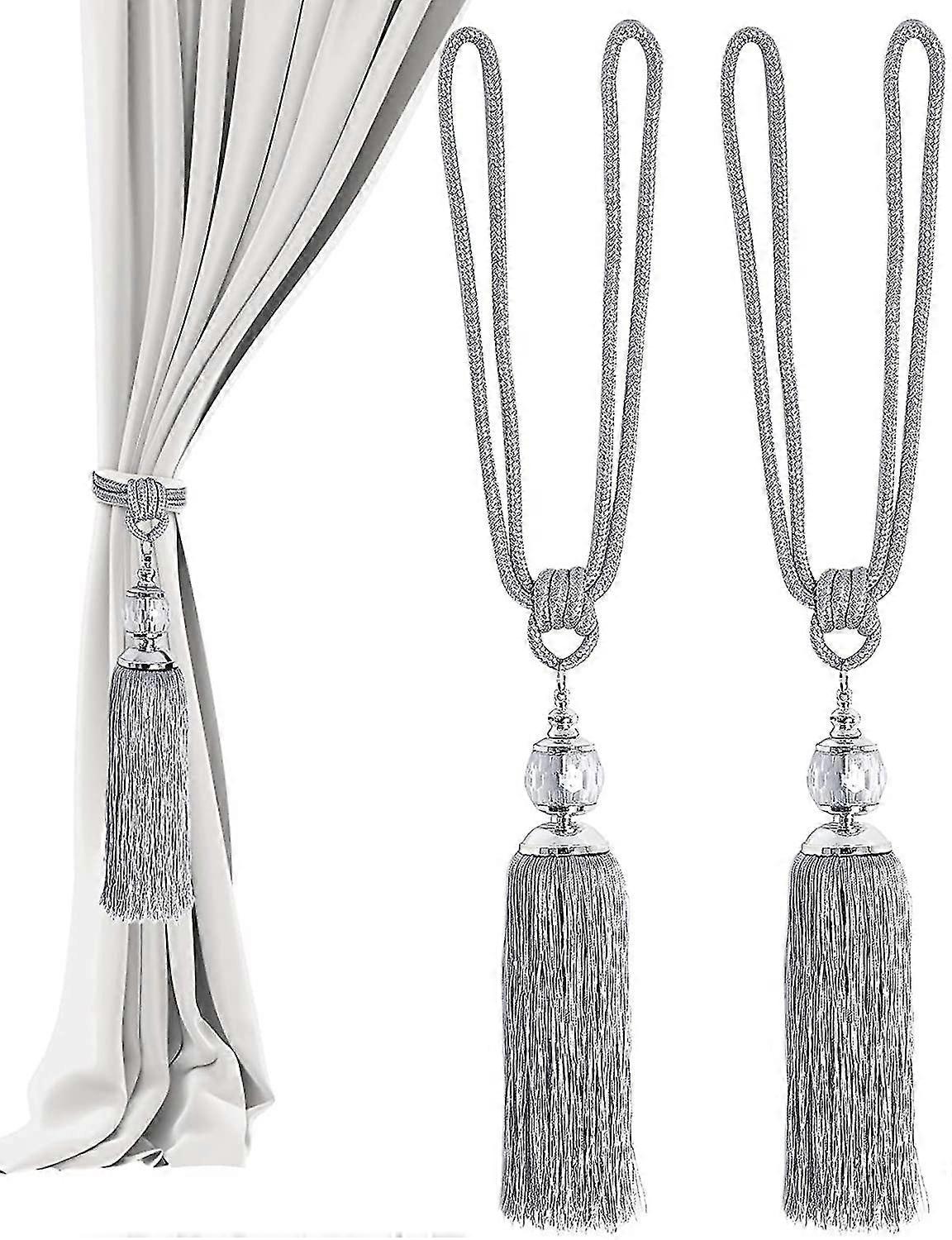 1 Pair Curtain Tiebacks, Rope Curtain Clips With Balls,gray