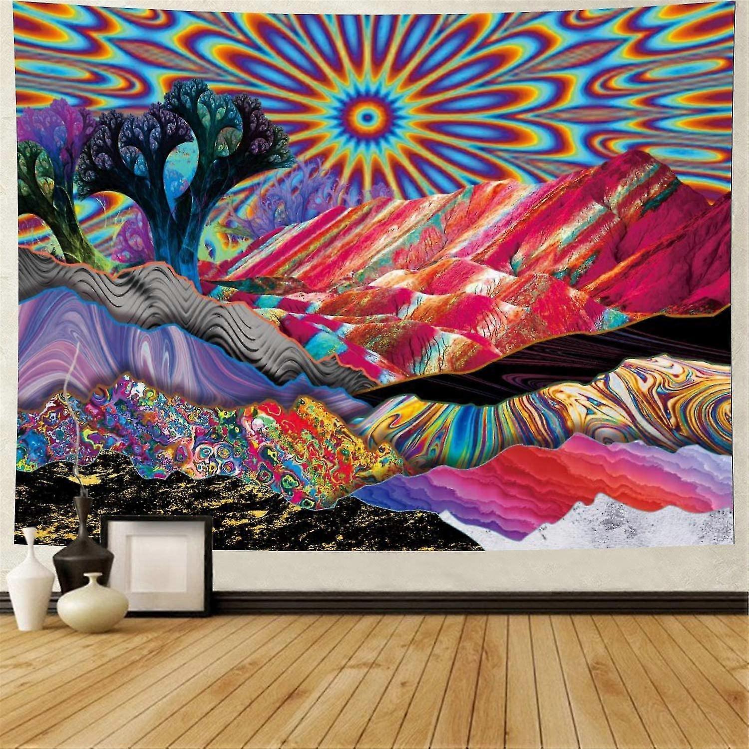 Psychedelic Tapestry Mountain Sun Tapestry Abstract Trees Tapestry Colorful Nature