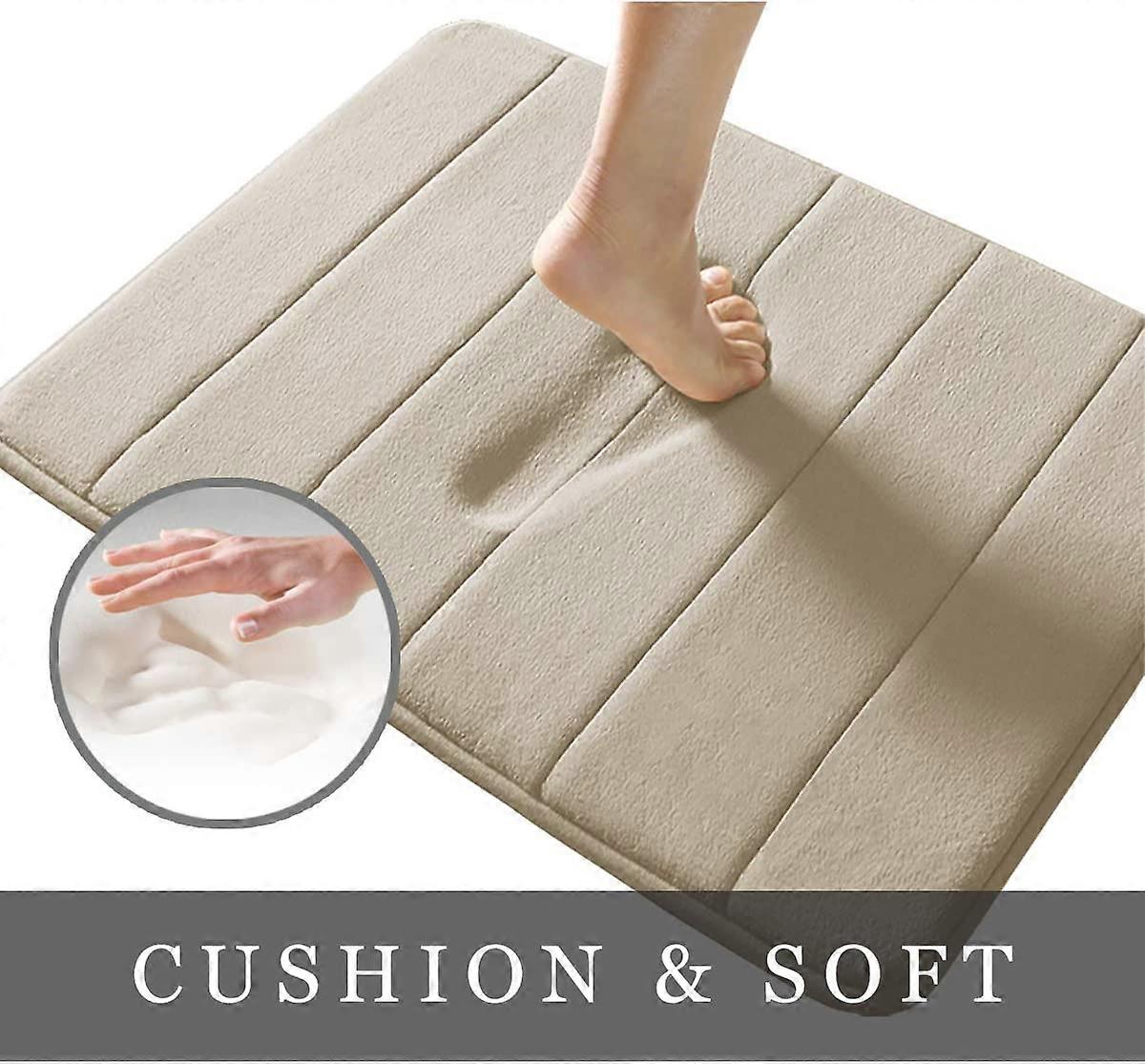 Memory foam bath mat 15.5" X 23" coral fleece super non-slip, fast absorbing, soft, comfortable and easy to dry machine washable bathroom mat, khaki