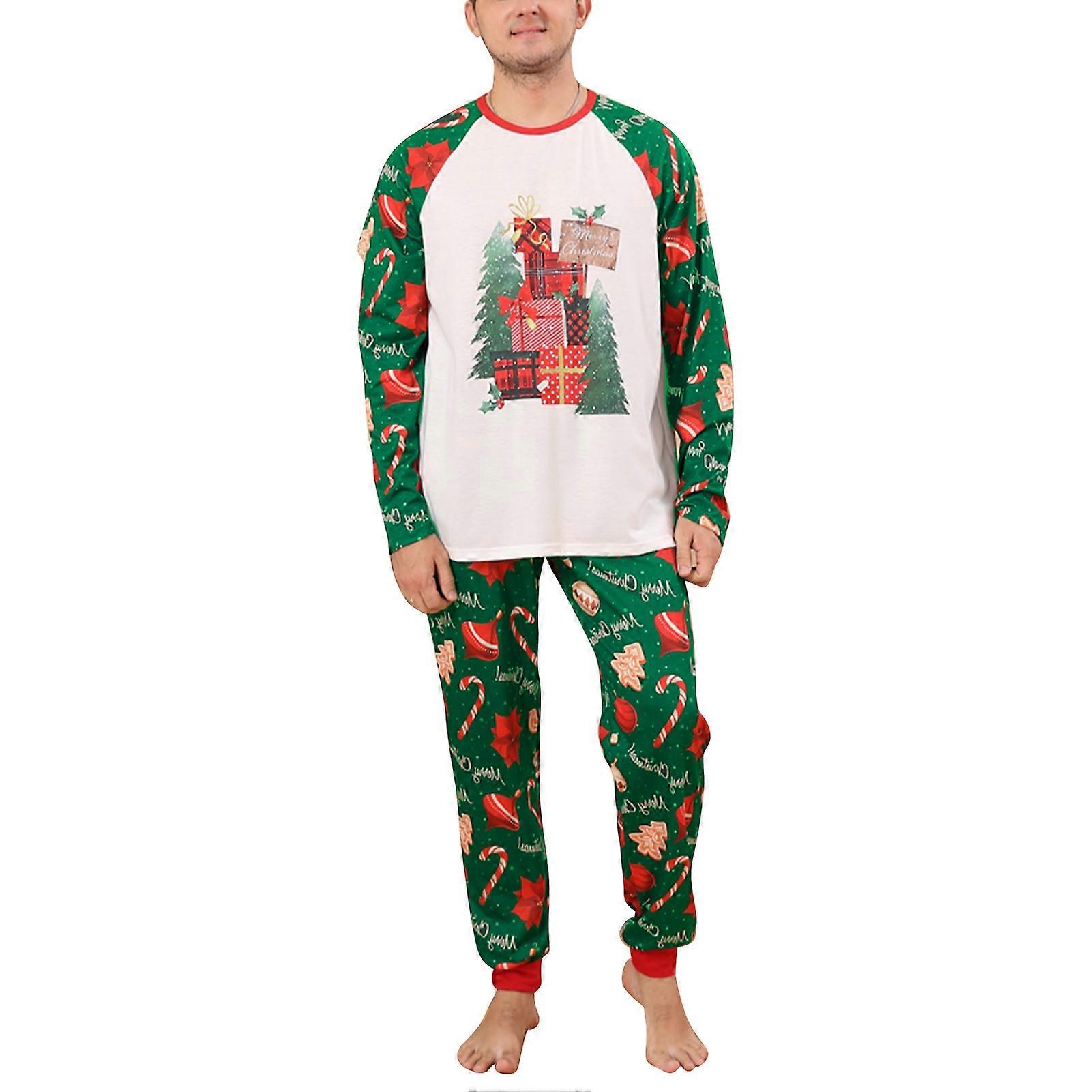 Rodinná pyžama Set Vánoční strom Tisk Kulatý límec Dlouhé rukávy Elastický pas Pyžamo Kit Obrázek Barva MEN M