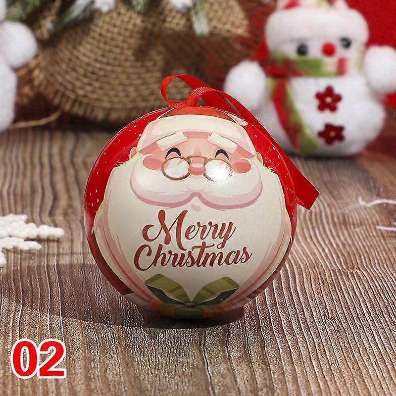 1PC Navidad Party Santa Printing Round Empty Case Mini Tin Box Candy Storage Case Round Ball Shaped
