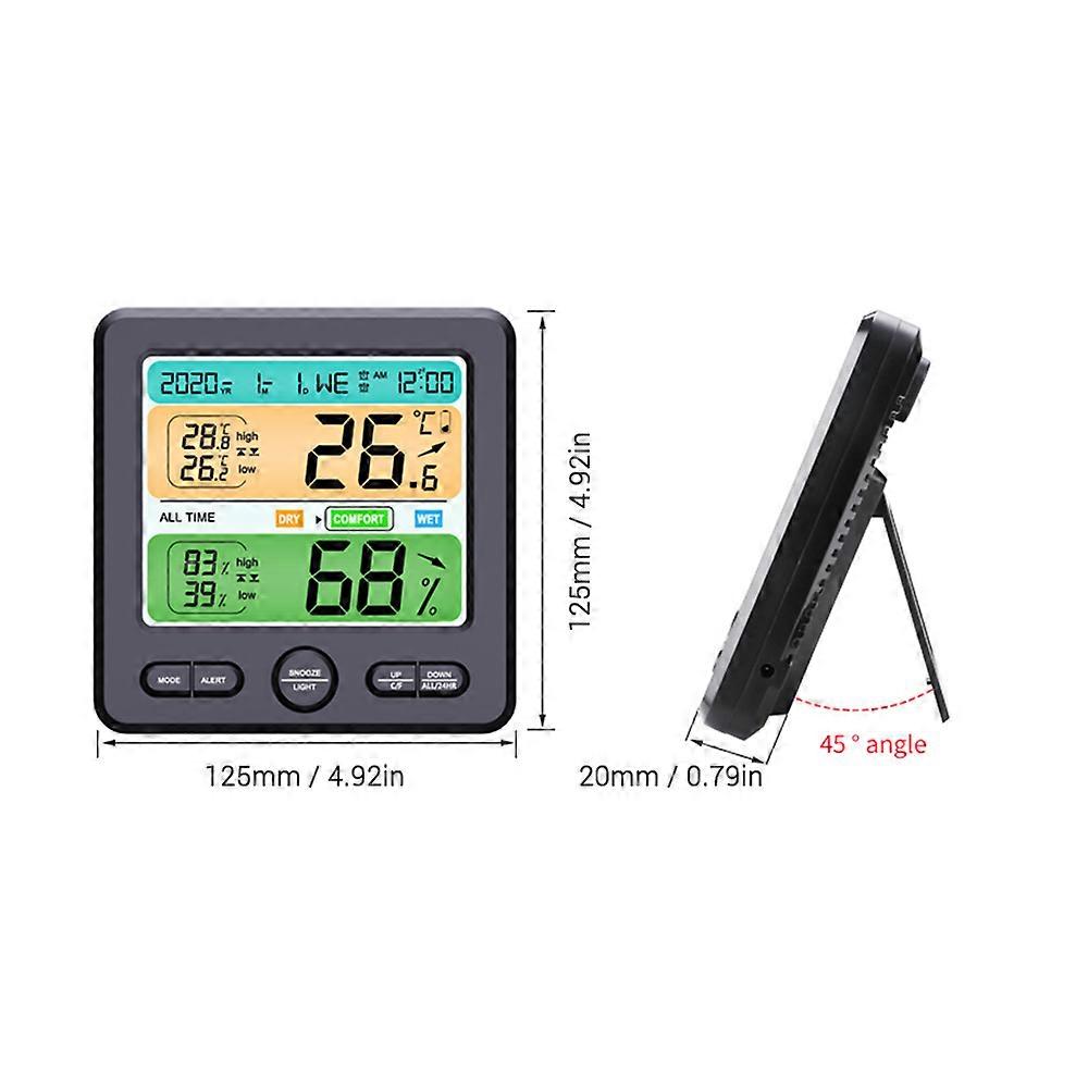 Digital Hygrometer Indoor Thermometer Temperature Humidity Meter Upper / Lower Limit Alarm Calendar Clock Week Function