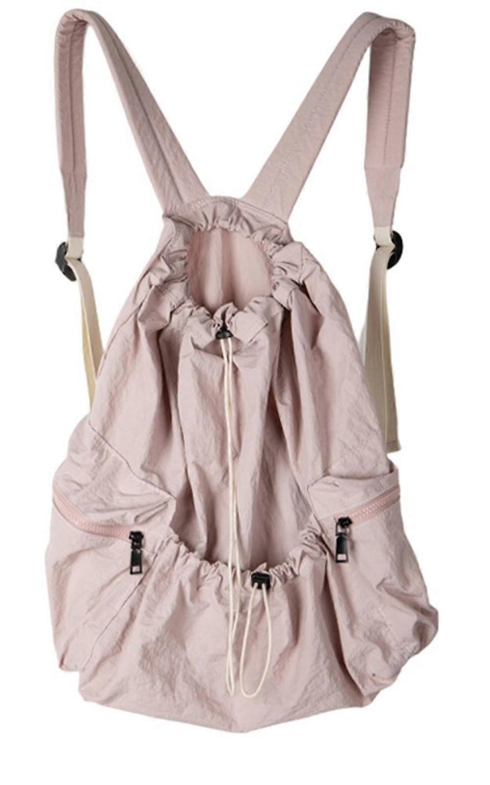 (Pink) Women's Nylon Backpack with Drawstring, Elegant Travel Backpack