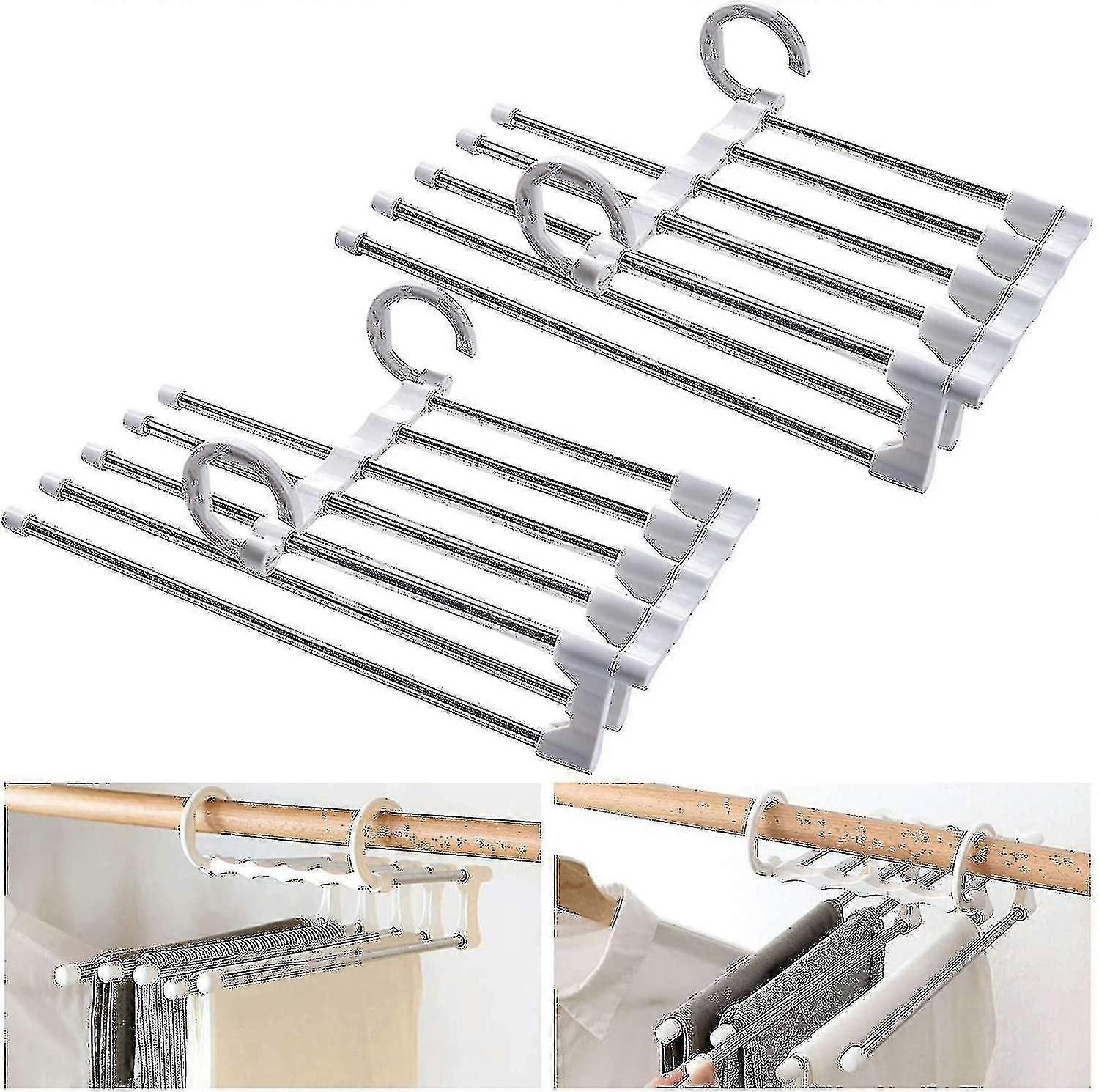 2 Pcs Trouser Hanger Space-saving, Stainless Steel Extendable
