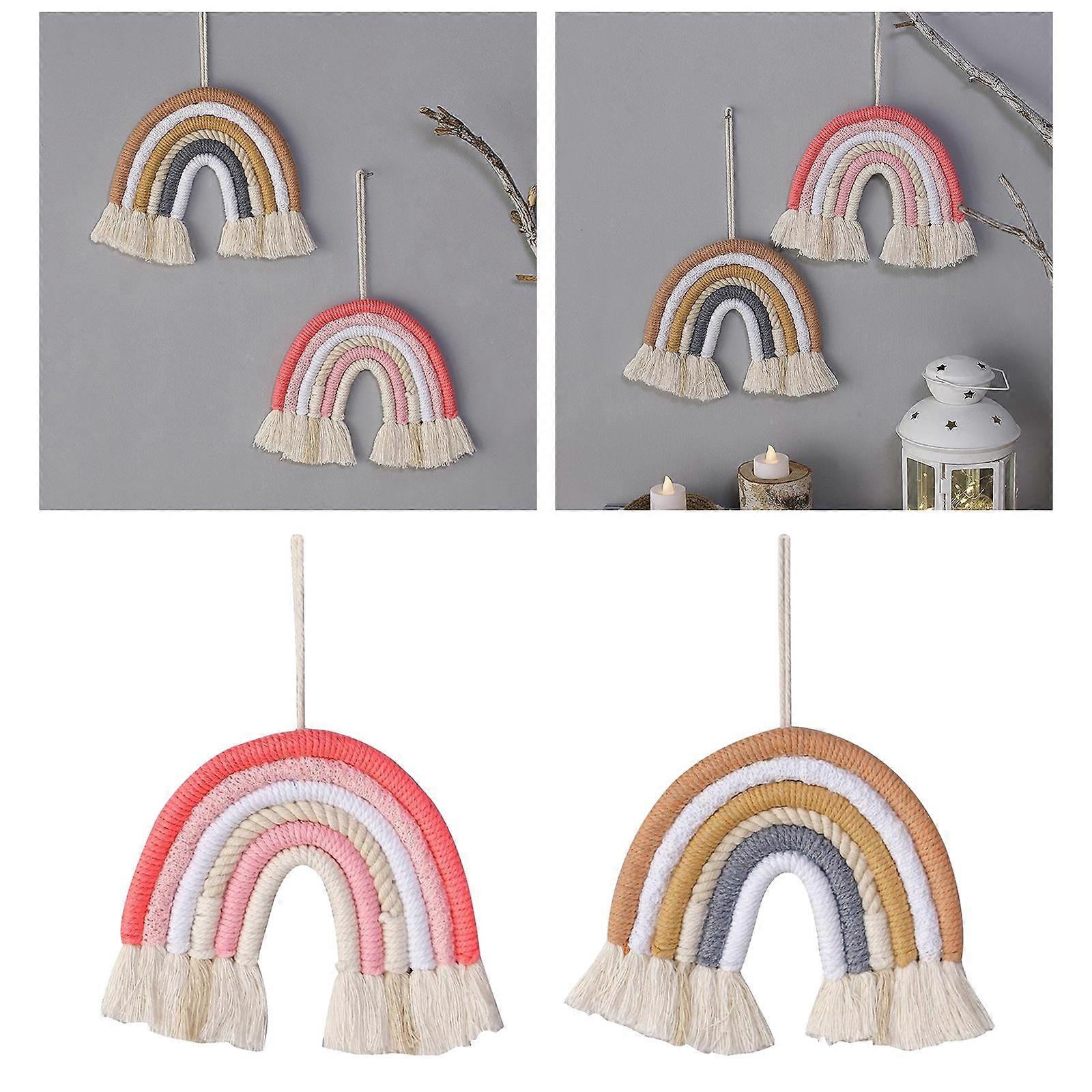 2x Handgewebter Wandteppich Boho Wandbehang Dekor Baumwolle Makramee Quaste für Wohnkultur - Braun