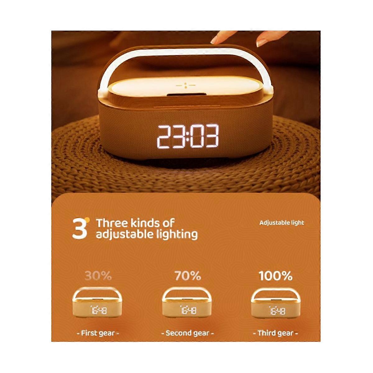 1800MAh Bluetooth Speaker Digital Alarm Clock with Wireless Charger Clock Radio Night Light Dual Sp