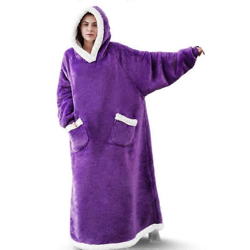 Överdimensionerad bärbar huva lång vinter varm wrap med mjuk sherpa fleece för män och kvinnor super varm pyjamas