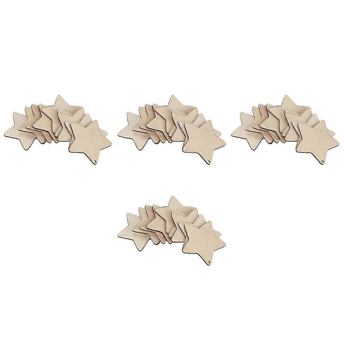 40 X Wooden Star Shapes, Plain Wood Craft Tags With Hole (10cm)